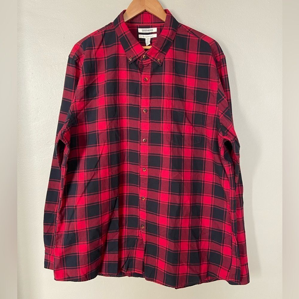 Goodthreads NWOT Slim Red/Black Plaid button down long sleeves shirt XXL